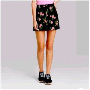 Wild Fable Black Pink Floral Corduroy High Rise Skirt Girl's Size 12‎ NWT